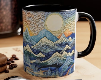 Winter Mountains And Forest Mug Snowy Mountains Mug Forest Illustration Cup Winter Landscape Coffee Mug 11oz Ceramic Nature Mug Snowy Peaks