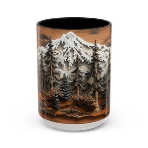 Snowy Mountain Ceramic Mug: Winter Evergreen Pine Tree Design