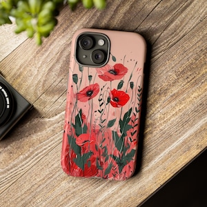 Custodia per telefono con motivo floreale rosa papavero: copertina floreale botanica vintage