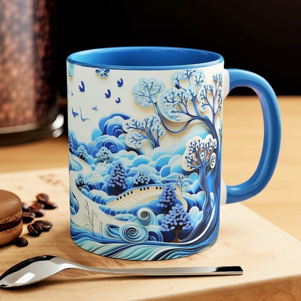 Tasse de forêt d'hiver fantaisiste Tasse de café d'hiver enchanteur des bois Arbres d'hiver enneigés Tasse à thé Tasse magique de scène de forêt Hiver fantastique, 11 oz