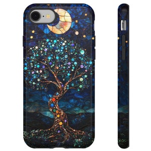Stained Glass Tree of Life Phone Case: Celestial Moon & Stars