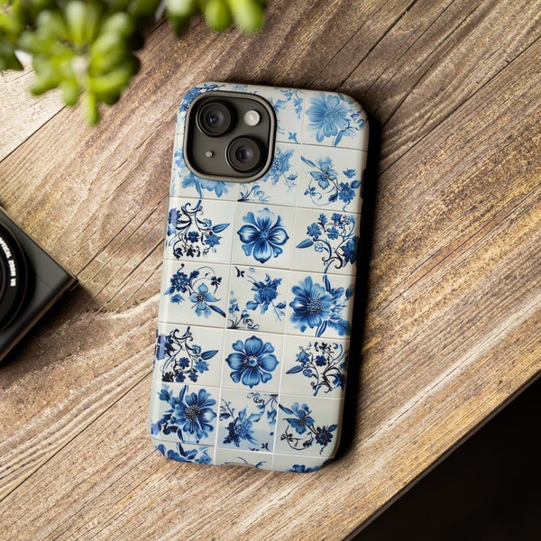 Mediterranean Phone Case Portuguese Tile Blue Iphone Cover Porcelain Blue Tile Protector Tough Case Samsung Google Blue Floral Accessories