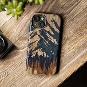 Mountain Phone Case Wooden Phone Protector Wooden Mountain Art Iphone Cover Rustic Mountain Nature Inspired Phone Accessories Adventure Gift