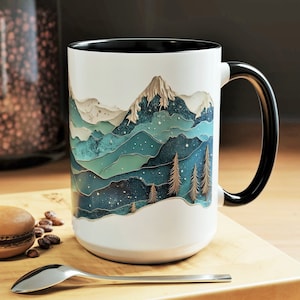 Winter Mountain Ceramic Mug: Snowy Landscape Coffee Cup
