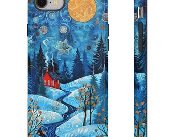 Funda para teléfono con arte popular invernal: diseño nórdico para iPhone, Samsung y Google