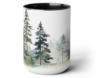 Sage Green Forest Mug Minimalist Nature Print Mug Forest Landscape Cup Modern Art Coffee Mug Woodland Minimalism Mug Woodland Scene Tea Cup