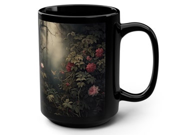 Dark Cottagecore Mug Vintage Floral Coffee Cup Dark Academia Art Mug Witch Room Decor Drinkware Botanical Prints Coffee Mug Dark Green 15oz