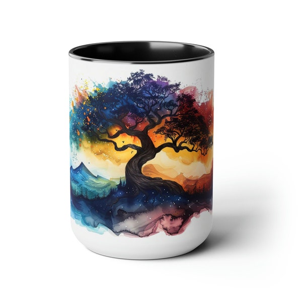 Tasse aquarelle arbre de vie, peinture abstraite, tasse à café, impression d'arbre aquarelle, tasse à thé, art de la nature, tasse arbre de vie, cadeau, décoration terreuse