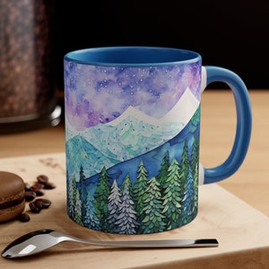 Winter Mountain Forest Mug: Snowy Landscape Ceramic Coffee Cup