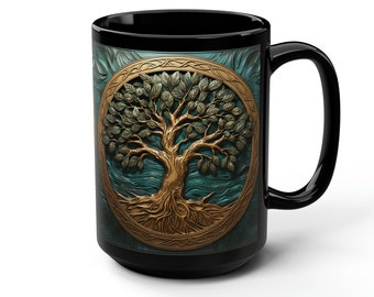 Earthy Tree Of Life Mug Nature Inspired Coffee Cup Boho Chic Tea Mug Spiritual Symbol Drinkware Rustic Tree Design Mug Artisanal Tree Mug