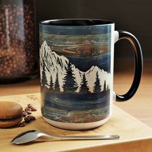 Mountain and Trees Mug: Nature Inspired Ceramic Cup (15oz)
