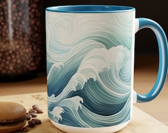 Beautiful Beach Wave Coffee Mug Ocean Inspired Tea Cup Coastal Theme Ceramic Mug Surfs Up Drinkware Seaside Beachy Tea Mug Wave Pattern Cup
