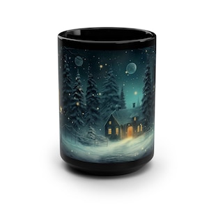 Snowy Winter Night Mug Winter Scene 15oz Black Large Christmas Mug Holiday Drinkware Cozy Winter Coffee Mug Christmas Gift Mug Winter Gift