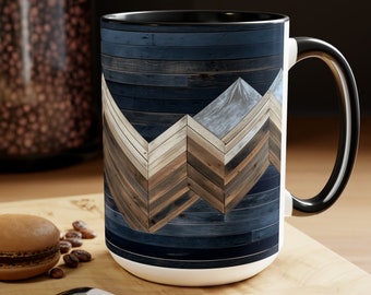 Mountain Moon Wood Art Mug Rustic Cabin Coffee Cup Wooden Mountain Mug Mountain Scene Tea Cup 15oz Rustic Nature Inspired Coffee Mug Gift