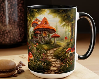 Mushroom Cottagecore Mug Cute Forest Coffee Mug Enchanted Mushroom Forest Tea Mug Whimsical Cottagecore Cup 15oz Mushroom Lovers Gift Mug