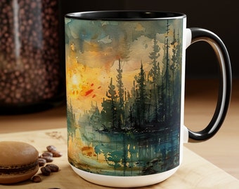 Camp Mug Campsite Illustration Camp Decor Gift Ceramic Watercolor Camping Coffee Mug Camp Gifts For Men Outdoor Adventure Cup Wilderness