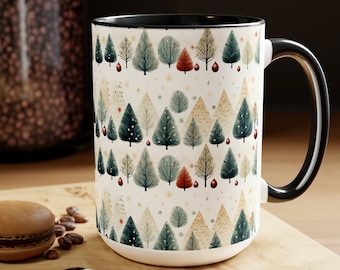 Christmas Evergreen Mug 15oz Large Evergreen Winter Coffee Mug Nature Christmas Coffee Cup Jingle Bells Coffee Mug Winter Decor Mug Gift