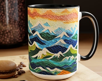 Stone Carved Mountain Mug Mountain Peaks Coffee Mug 15oz Large Ceramic Mountain Cup Outdoorsy Gifts For Men Colorful Mountain Print Tea Mug