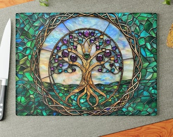 Celtic Tree of Life Stained Glass Cutting Board: Mythology Mandala Art