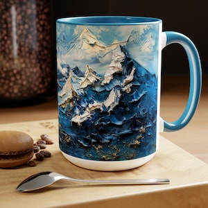 Stone Carved Mountain Mug: 15oz Ceramic Coffee Cup