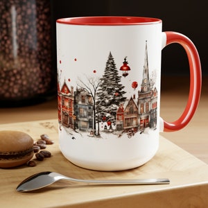 Vintage Christmas Village Mug Retro Holiday Coffee Cup Classic Christmas Village Cup Antique Holiday Coffee Mug Old Fashioned Winter Town