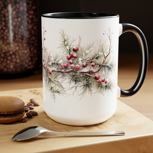 Beautiful Snowy Garland Coffee Mug Christmas Wreath Tea Cup Winter Holiday Ceramic Mug Festive Garland Drinkware Holiday Season Classy Mug