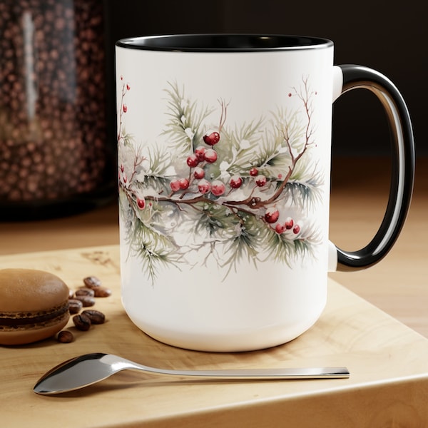 Beautiful Snowy Garland Coffee Mug Christmas Wreath Tea Cup Winter Holiday Ceramic Mug Festive Garland Drinkware Holiday Season Classy Mug