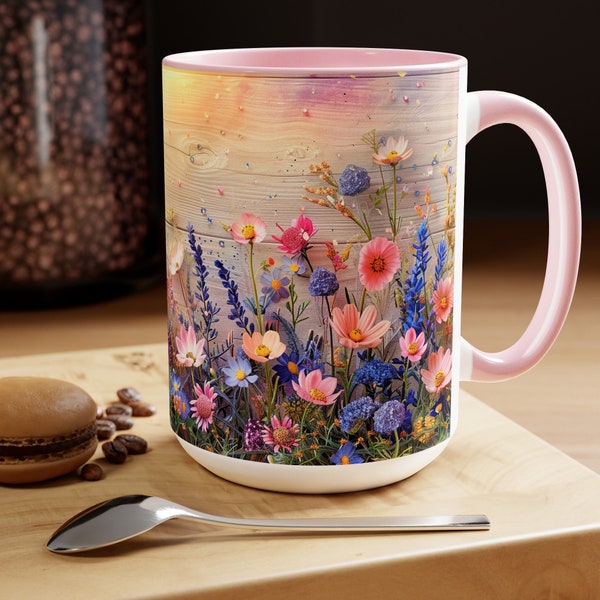 Boho Floral Mug Cottagecore Cup Flower Decor Coffee Mug Wildflowers Mug Floral Gifts For Her Cottagecore Floral Garden Tea Cup Wooden Charm