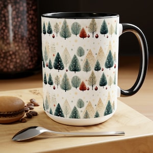 Christmas Evergreen Mug 15oz Large Evergreen Winter Coffee Mug Nature Christmas Coffee Cup Jingle Bells Coffee Mug Winter Decor Mug Gift
