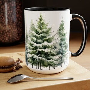 Snowy Evergreen Mug 15oz Winter Trees Mug Snow Covered Evergreen Coffee Mug Evergreen Tree Tea Cup Snowy Tree Painting Snowy Forest Cup Gift