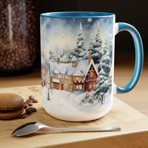 Vintage Christmas Village Mug Retro Holiday Coffee Cup Classic Winter Scene Drinkware Nostalgic Christmas Village Cup Festive Vintage Mug