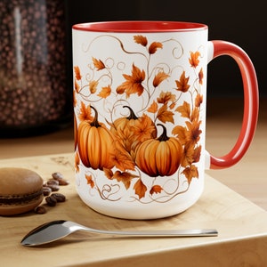 Pumpkin Pattern Coffee Mug Fall Vibes Mug Large 2 Tone 15 oz Fall Vibes Pupmpkin Cup Fall Lover Pupmpkin Gift Autumn Pumpkin Pattern Tea CUp