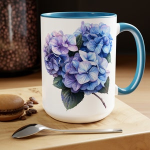 Aquarell Hortensien-Becher Hortensien-Blumen-Kaffeetasse Hortensien-Druck-Teetasse Hortensien-Pflanzentasse Hortensienmalerei-Teetasse Lila Blumen