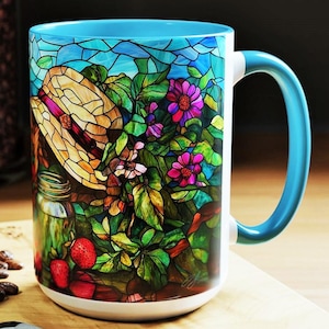 Buntglas Erdbeer Blumen Becher Erdbeer Garten Keramik Tasse Garten-Liebhaber-Geschenk Botanischer Garten Küche Dekor Pflanzenliebhaber Geschenk für Sie
