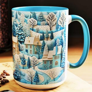 Winter Village Coffee Mug: Festive Holiday Scene 11oz