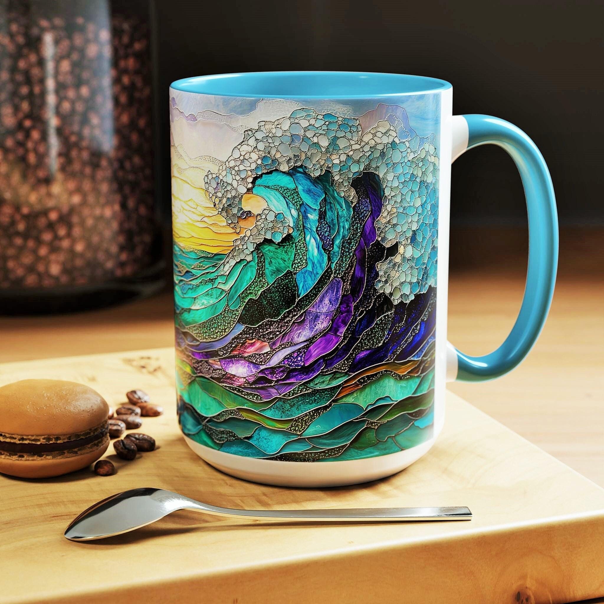 Handblown Sea Glass Wave Mug - 12 Oz, Textured Ocean-Inspired Glass, Unique Coffee Or Wine Cup