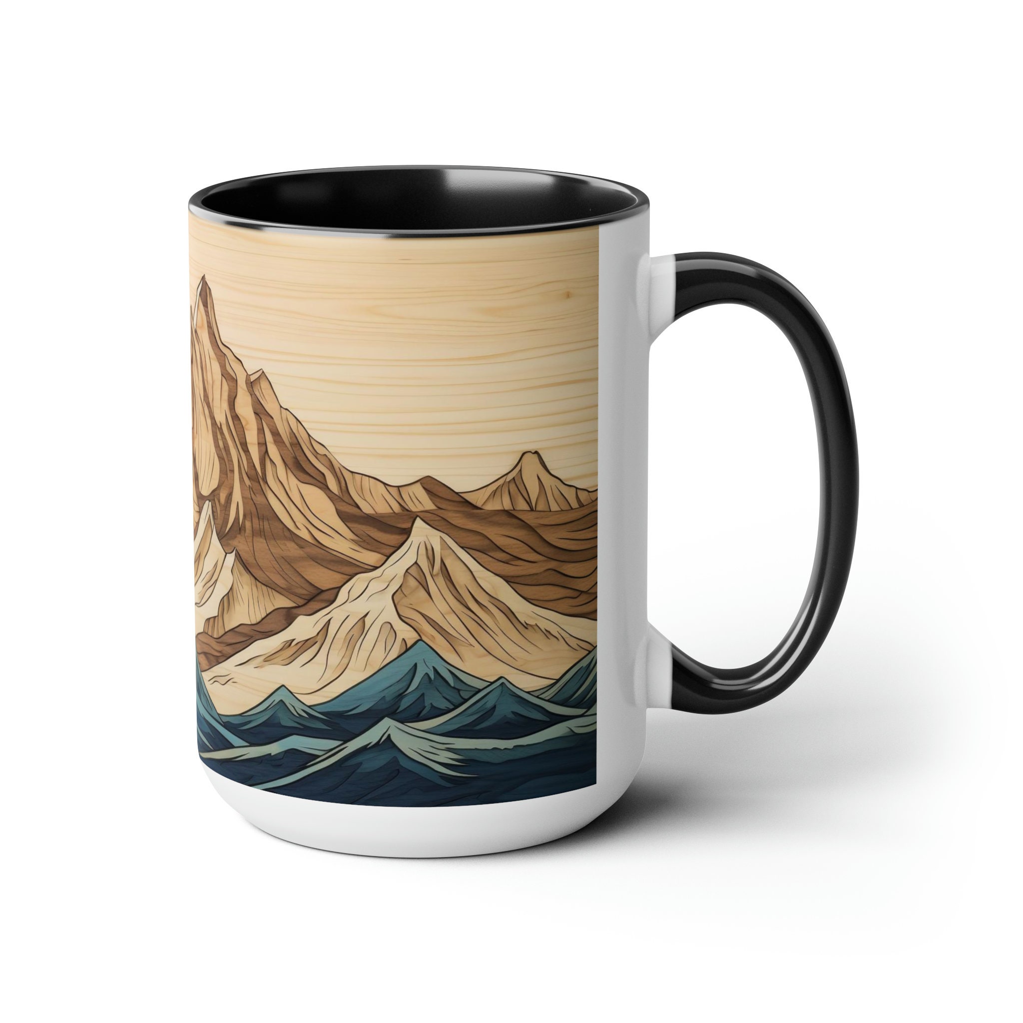 Moutain Peaks Mug Wood Panel Wall Art Style Cup Wooden Mountain Range