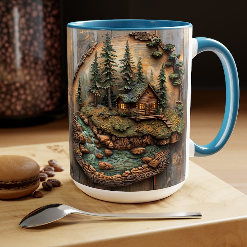 Woodland Forest Mug Rustic Cabin Coffee Mug Wood Panel Art Tea Mug