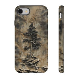 Custodia in pino rustico Custodia per telefono con albero di pino Regali di decorazioni in legno Custodia per telefono verde foresta Custodia per telefono ispirata alla natura Protezione per telefono boschiva Resistente