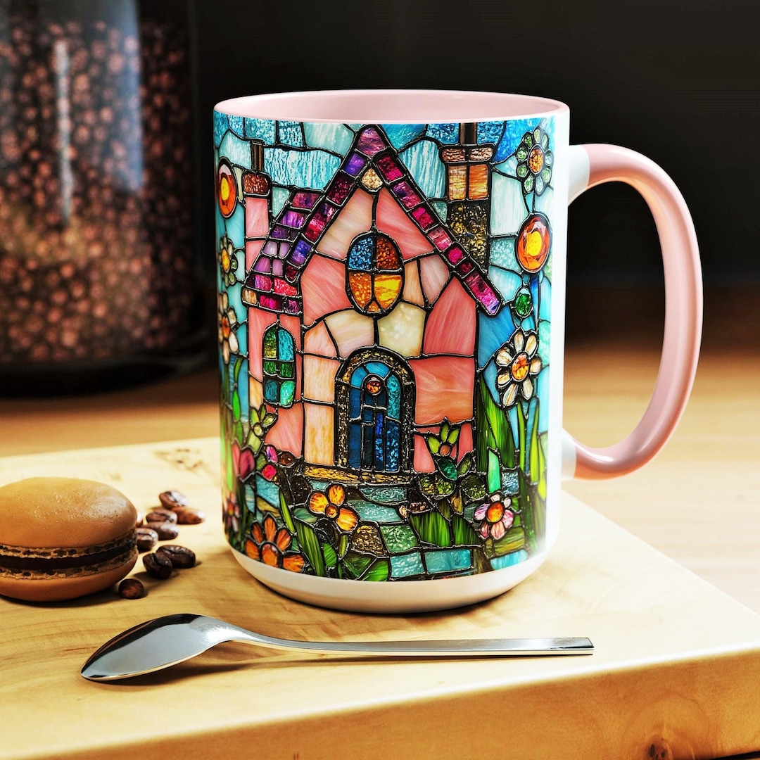 Stained Glass Flower Garden Cottage Mug Spring Cottage Coffee Mug