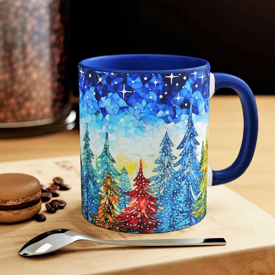 Stained Glass Winter Mug Winter Pine Trees Glass Style Mug Glass Art