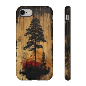 Custodia per telefono in pino rustico Custodia per Iphone ispirata alla natura Albero in legno Arte Regali di arte moderna Accessori per telefono Arredamento cabina Telefono foresta all'aperto