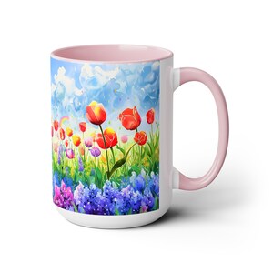 Spring Flowers Mug Tulip Lilac Cup Flower Field Coffee Mug Spring Field ...