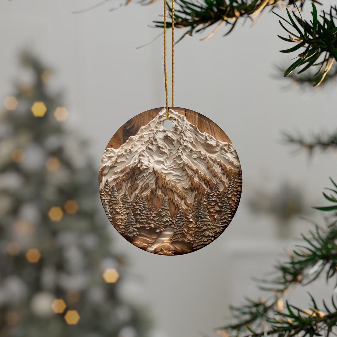 Winter Mountain Ceramic Ornament DUAL SIDED PRINT Mountain Christmas ...