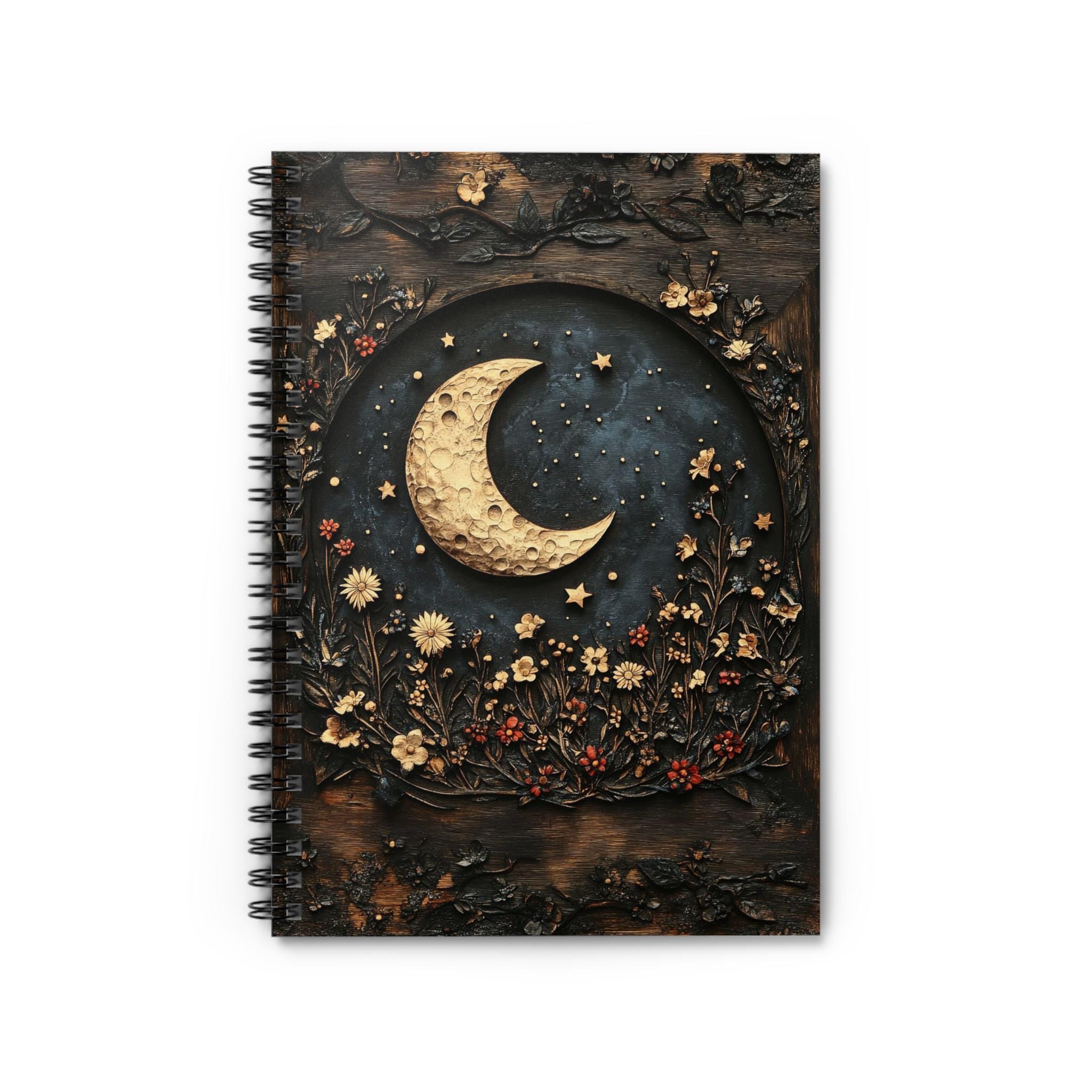 Crescent Moon Notebook Gothic Floral Spiral Journal Dark Academia Mandala Diary