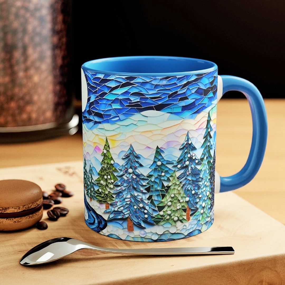 Snowy Forest Mosaic Mug: Cozy Christmas Cabin Coffee Cup - Etsy