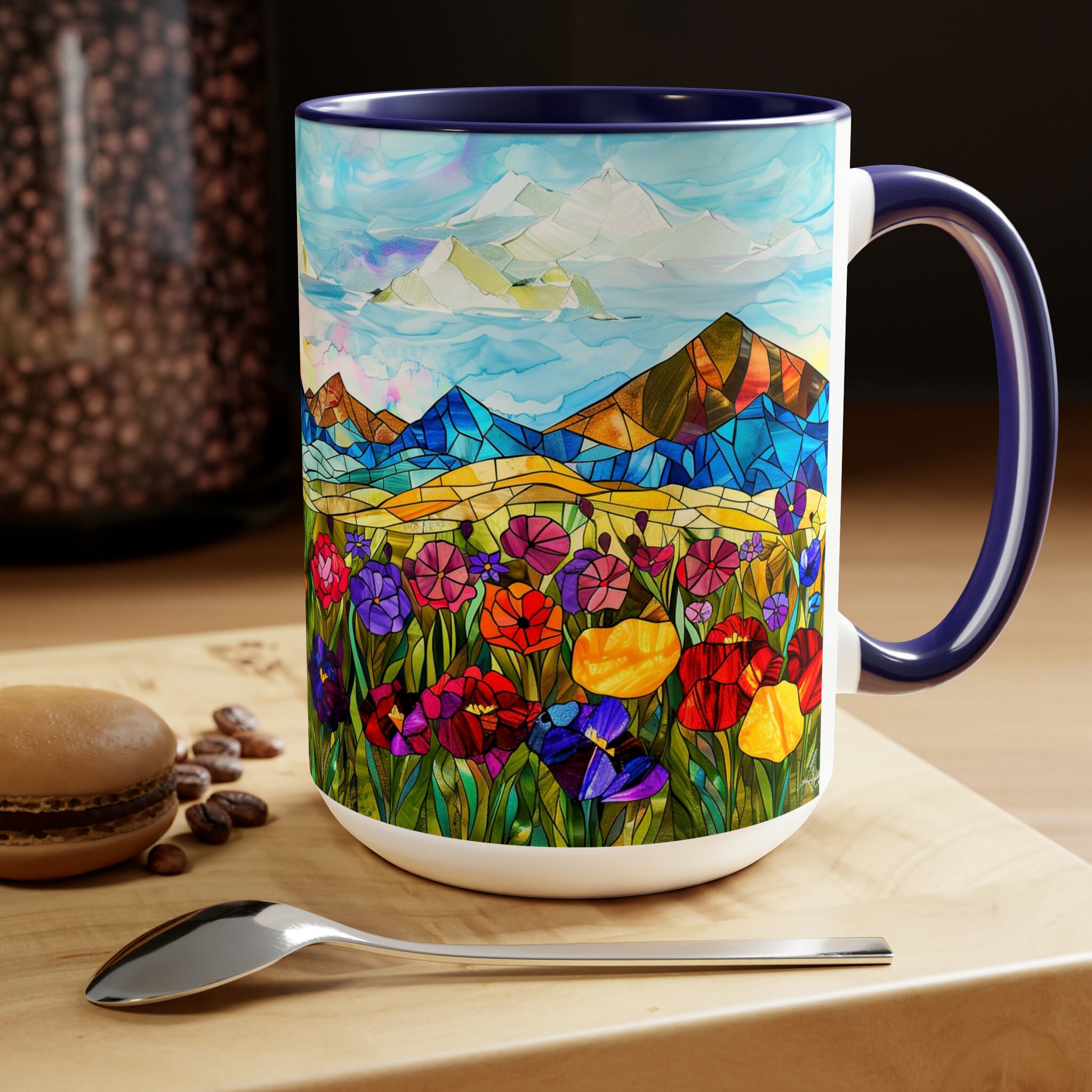 Stained Glass Floral Mug: Spring Wildflower Garden Art, 15oz - Etsy