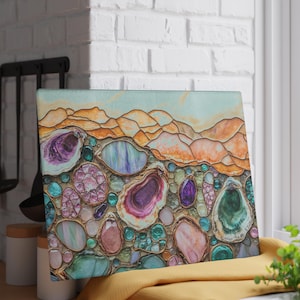 Stained Glass Oyster Shell Cutting Board Coastal Ocean Kitchen Decor Nautical Beach Serving Board