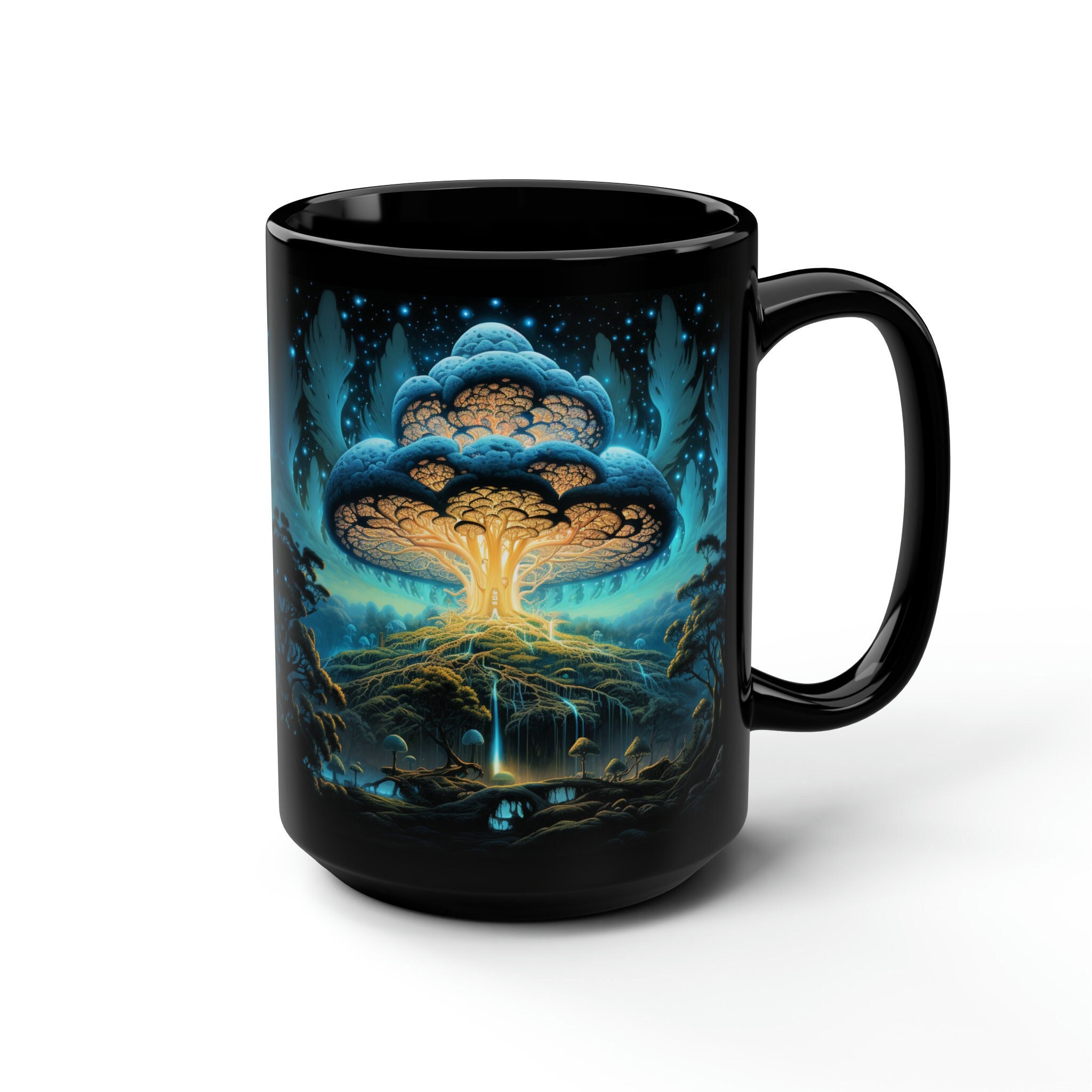 Mok betoverde paddenstoel: gloeiende koffiekop fantasiebos (15oz)