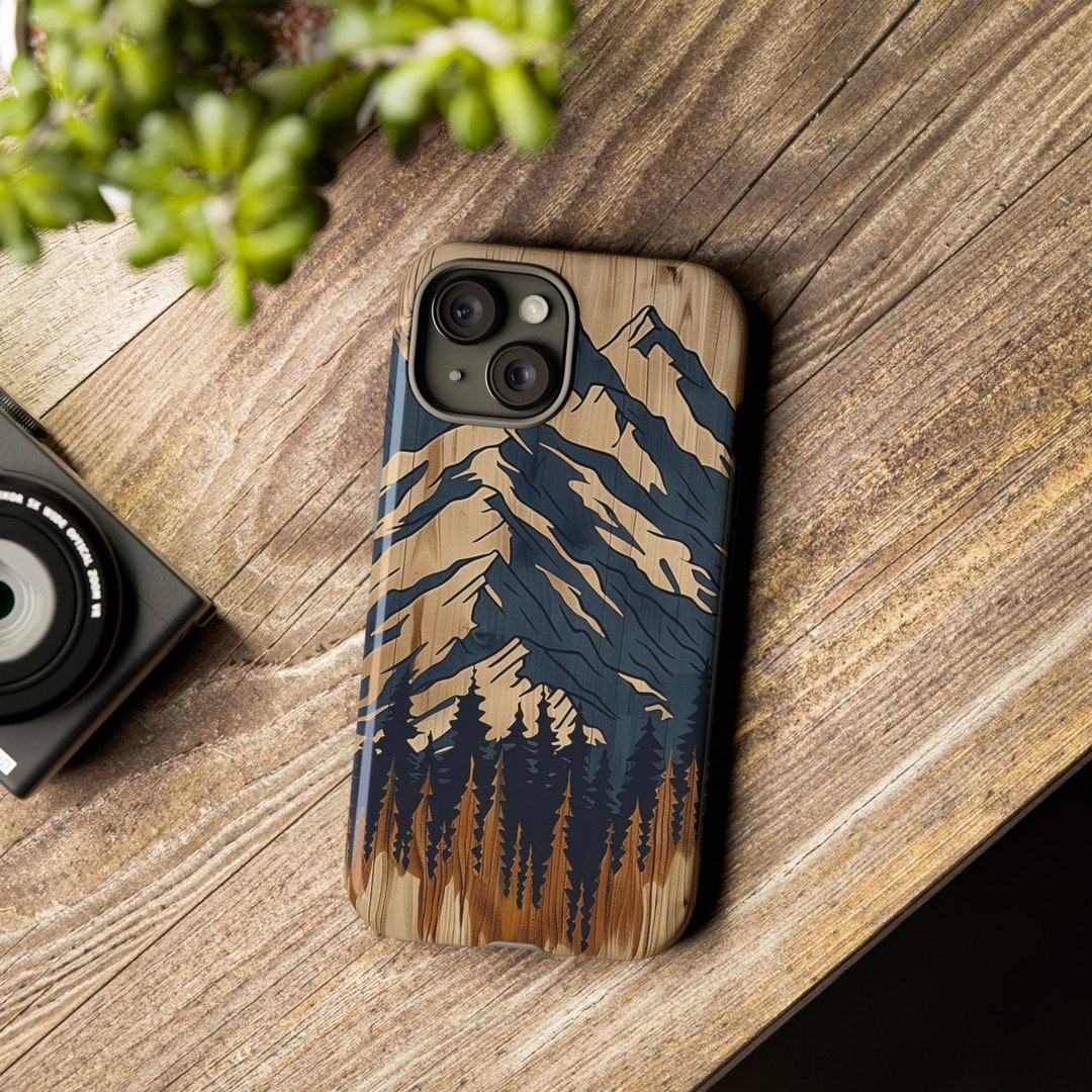 Mountain Phone Case Wooden PRINT Phone Protector Wooden Mountain Art ...